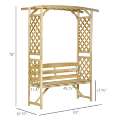 Patio Garden Bench, Wooden Bench, Outdoor Bench For Vines/Climbing Plants, Natural