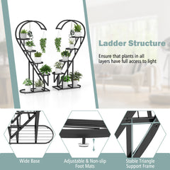 5 Tier Metal Plant Stand With Hanging Hook For Multiple Plants