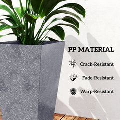 28" Tall Planters, Set of 3 Plastic Flower Pots with Marble Finish and Drainage Holes, Stackable Taper Planters, Gray