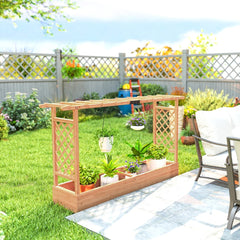 Wooden Planter Box With Trellis, Hanging Roof And Drainage Holes For Climbing Plants, Vegetables, Herbs And Flowers