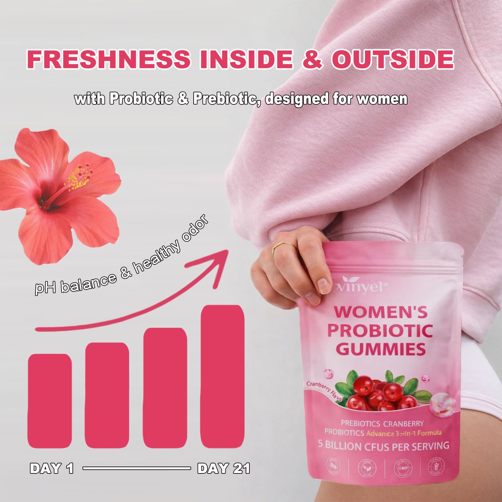 Cranberry Probiotic Gummies  Targets Body Odor, Women's Health, And PH Balance  Vegan 60 Gummies Per Pack