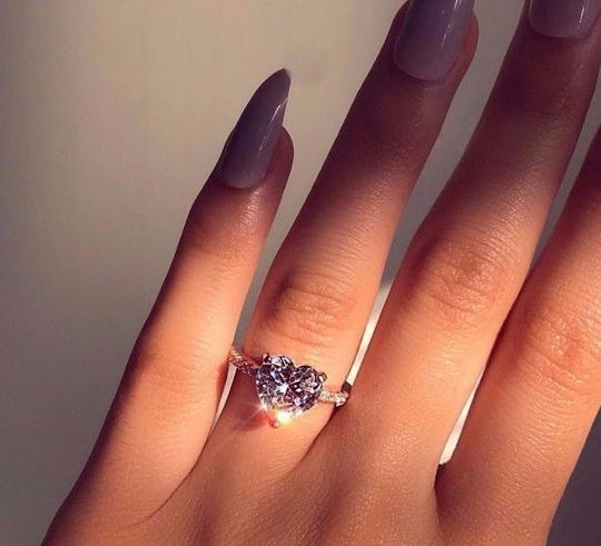 inlaid AAA zircon heart-shaped ring wish new European and American engagement party ring jewelry