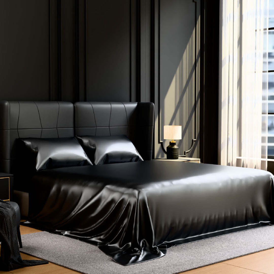 Satin Bed Sheets, Queen Size Sheets Set, 4 Pcs Silky Bedding Set With 15 Inches Deep Pocket For Mattress Queen, Black