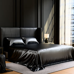 Satin Bed Sheets, Queen Size Sheets Set, 4 Pcs Silky Bedding Set With 15 Inches Deep Pocket For Mattress Queen, Black