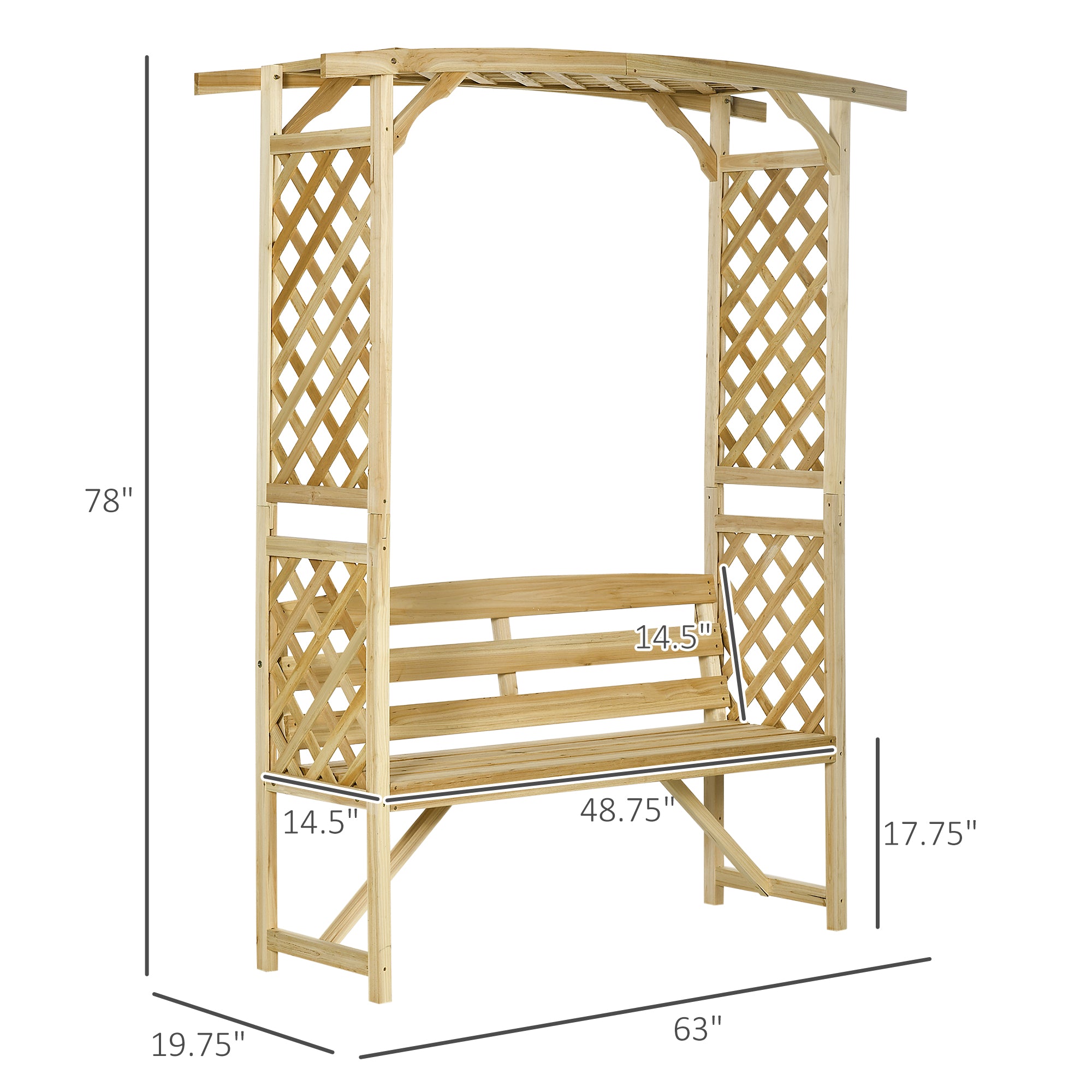 Patio Garden Bench, Wooden Bench, Outdoor Bench For Vines/Climbing Plants, Natural