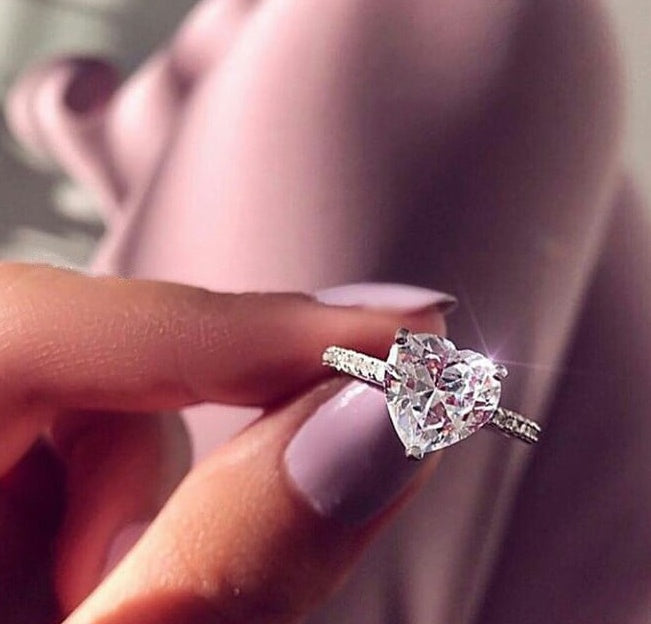 inlaid AAA zircon heart-shaped ring wish new European and American engagement party ring jewelry