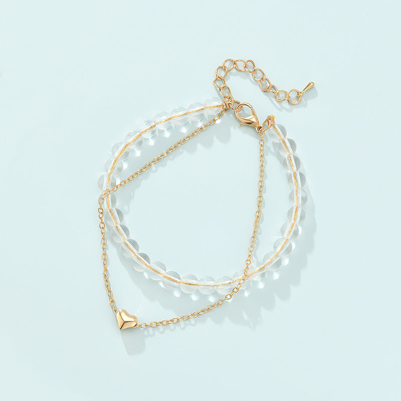 AliExpress Hot Selling Jewelry Love Heart Alloy Beaded Double Layer
