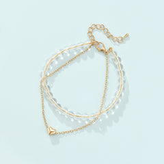 AliExpress Hot Selling Jewelry Love Heart Alloy Beaded Double Layer