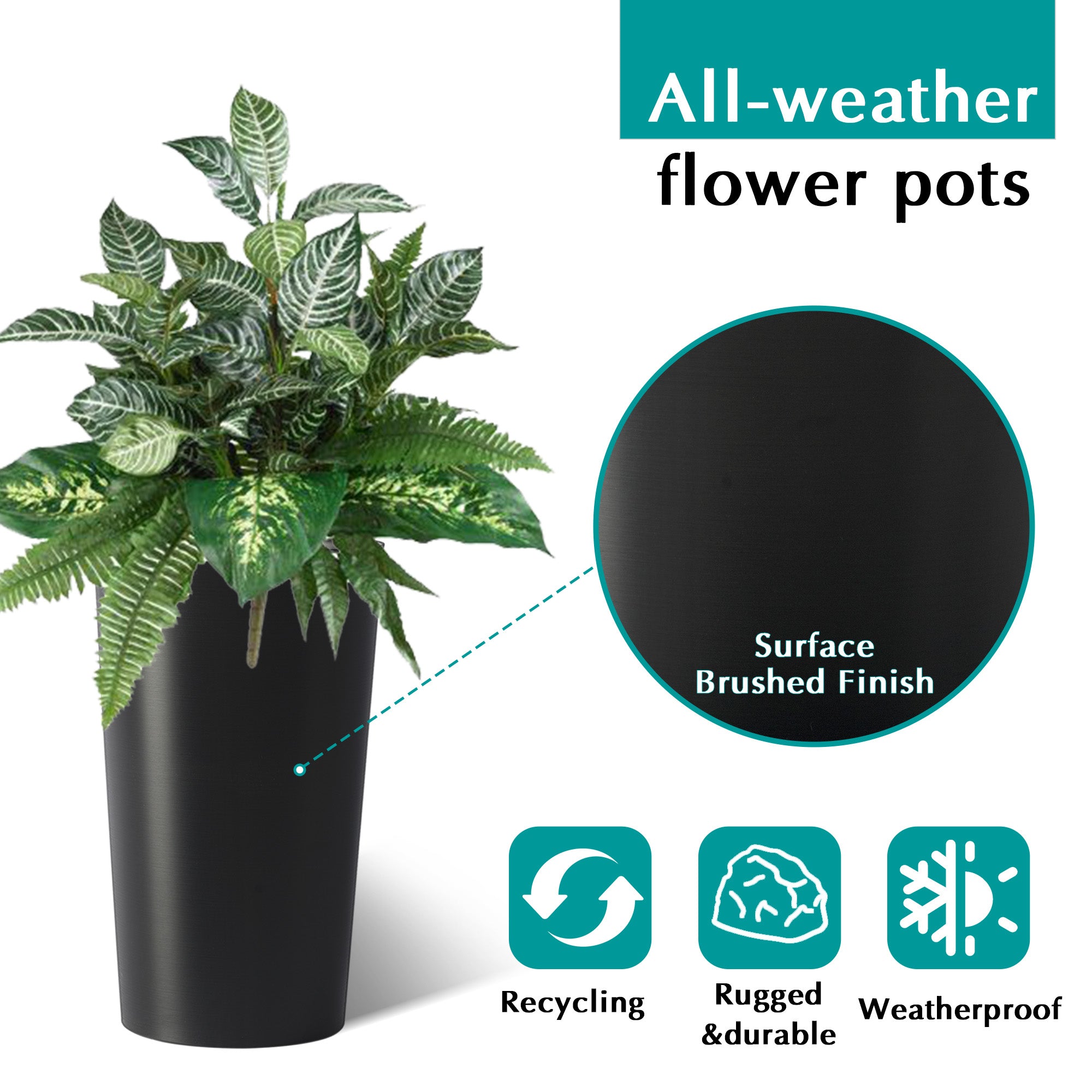 2 Pack Tall 21.7 In Planters For Outdoor Plants Modern Tall Square Planter Box Indoor Outdoor Porch Patio Flower Pot Modern Big Tapered Matte Tree Flower Pot For Garden,  Black