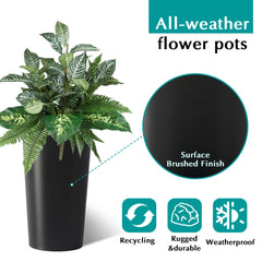 2 Pack Tall 21.7 In Planters For Outdoor Plants Modern Tall Square Planter Box Indoor Outdoor Porch Patio Flower Pot Modern Big Tapered Matte Tree Flower Pot For Garden,  Black