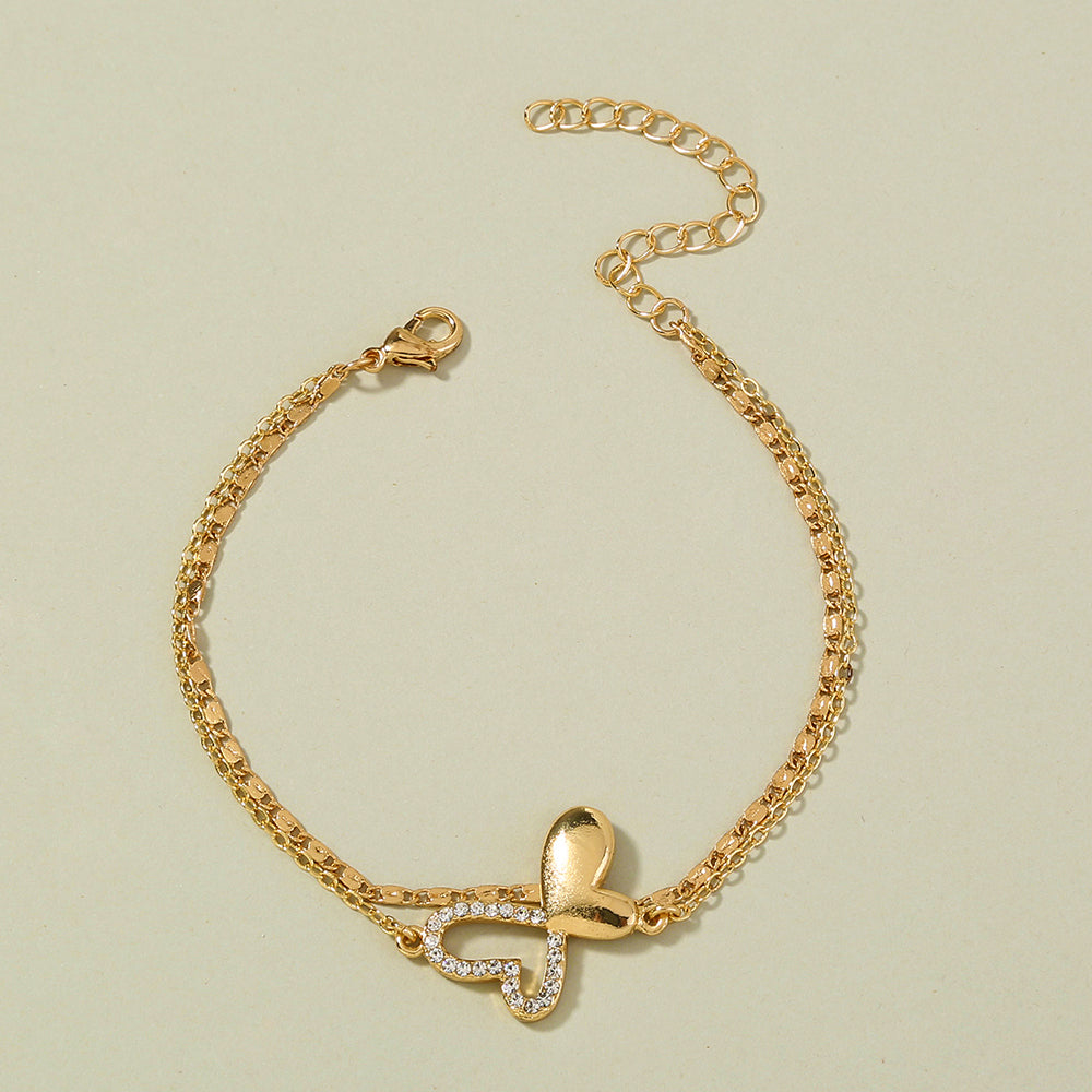 Net celebrity ins hot-selling jewelry butterfly double-layer hollow diamond bracelet pendant student girlfriends bracelet