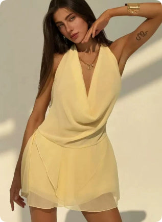 Chiffon Women's Clothing Sleeveless Halter Dress