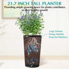 2 Pack Tall 21.7 In Planters For Outdoor Plants Modern Tall Square Planter Box Indoor Outdoor Porch Patio Flower Pot Modern Big Tapered Matte Tree Flower Pot For Garden,  Black