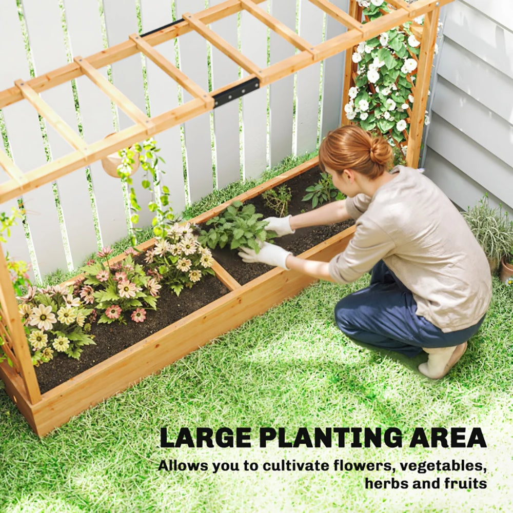 Wooden Planter Box With Trellis, Hanging Roof And Drainage Holes For Climbing Plants, Vegetables, Herbs And Flowers