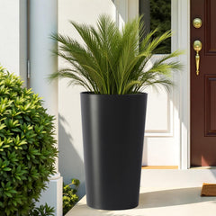 2 Pack Tall 21.7 In Planters For Outdoor Plants Modern Tall Square Planter Box Indoor Outdoor Porch Patio Flower Pot Modern Big Tapered Matte Tree Flower Pot For Garden,  Black