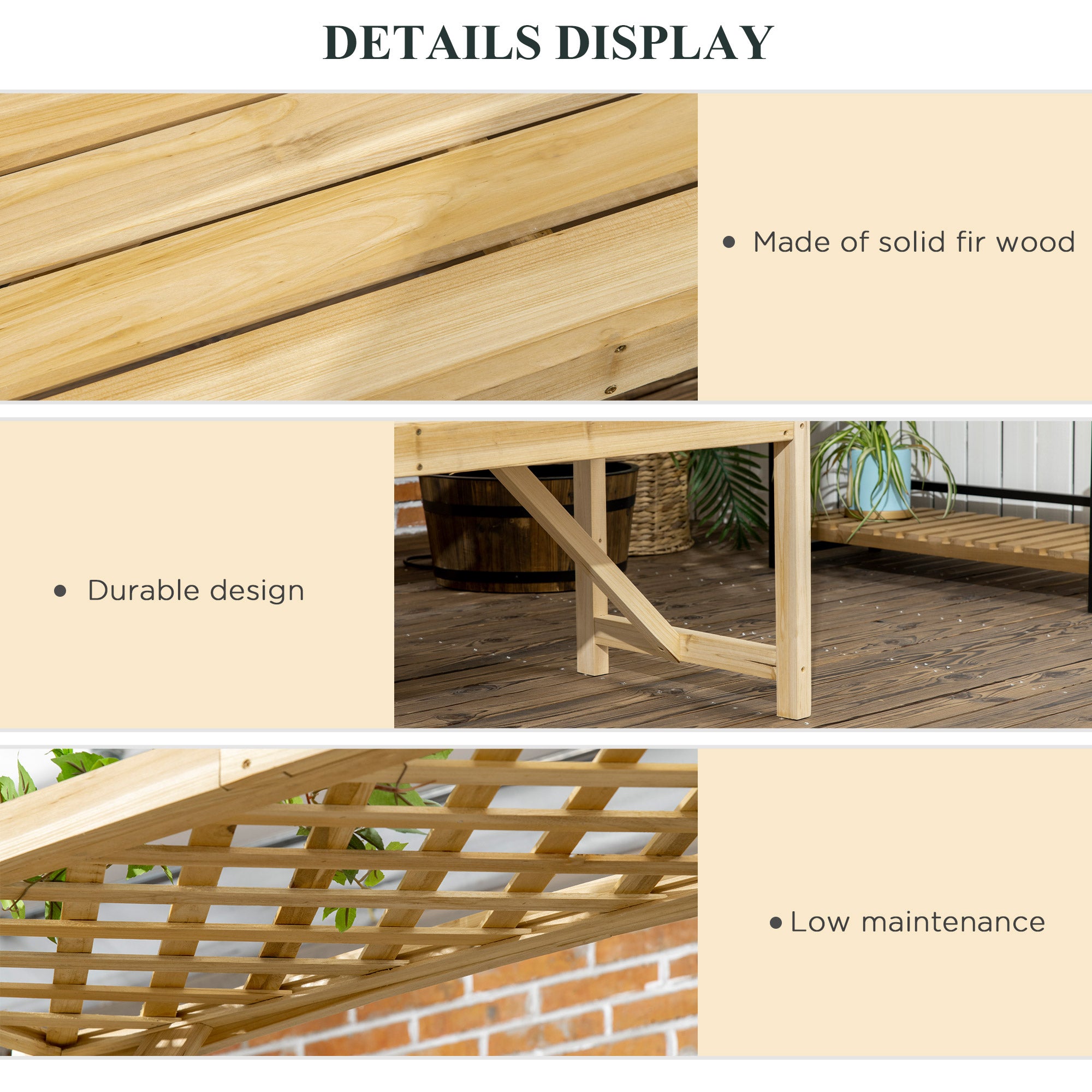 Patio Garden Bench, Wooden Bench, Outdoor Bench For Vines/Climbing Plants, Natural