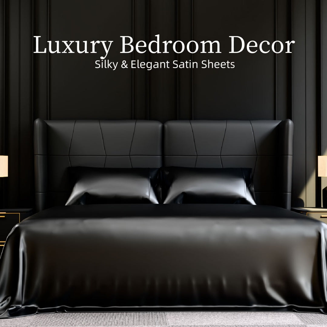 Satin Bed Sheets, Queen Size Sheets Set, 4 Pcs Silky Bedding Set With 15 Inches Deep Pocket For Mattress Queen, Black