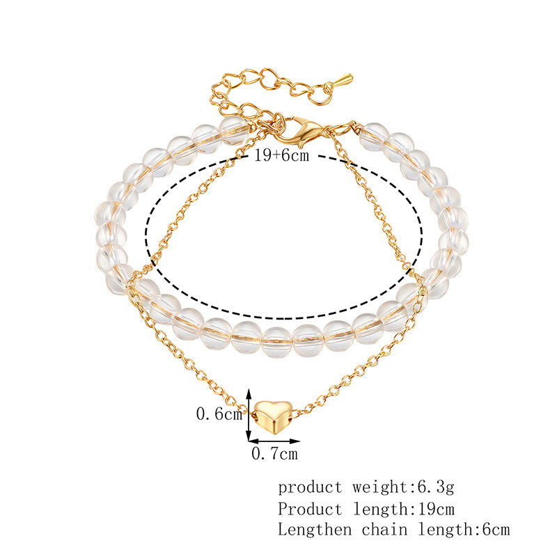 AliExpress Hot Selling Jewelry Love Heart Alloy Beaded Double Layer