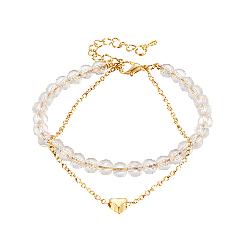 AliExpress Hot Selling Jewelry Love Heart Alloy Beaded Double Layer