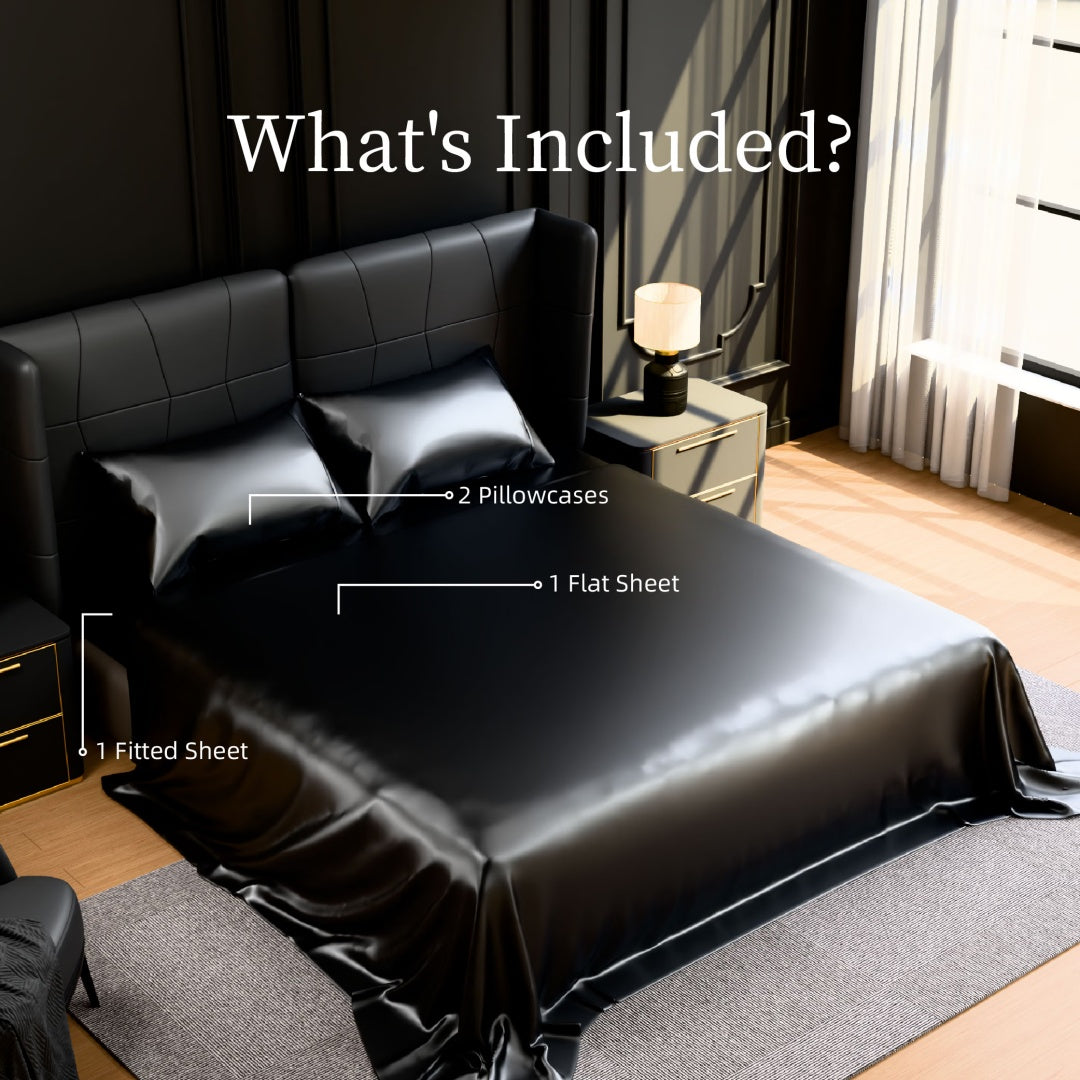 Satin Bed Sheets, Queen Size Sheets Set, 4 Pcs Silky Bedding Set With 15 Inches Deep Pocket For Mattress Queen, Black