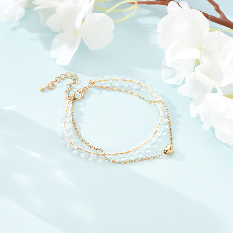 AliExpress Hot Selling Jewelry Love Heart Alloy Beaded Double Layer