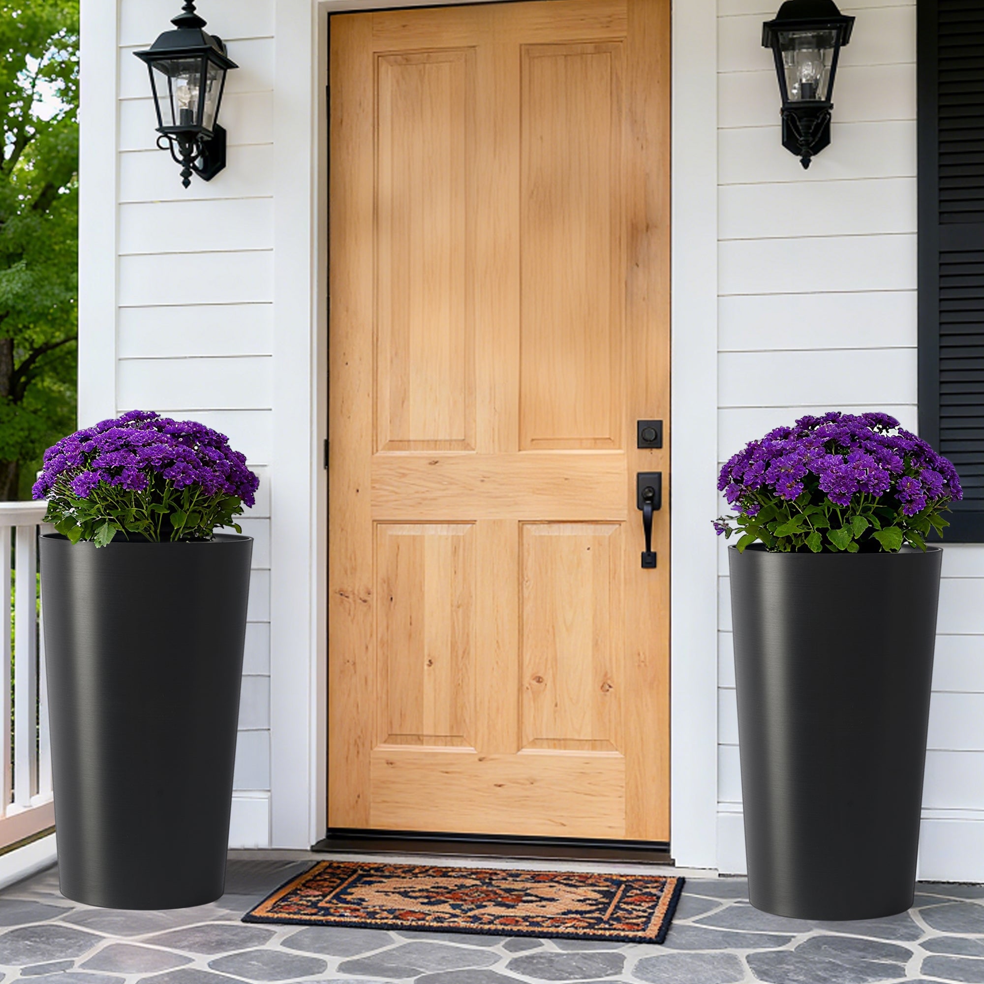 2 Pack Tall 21.7 In Planters For Outdoor Plants Modern Tall Square Planter Box Indoor Outdoor Porch Patio Flower Pot Modern Big Tapered Matte Tree Flower Pot For Garden,  Black