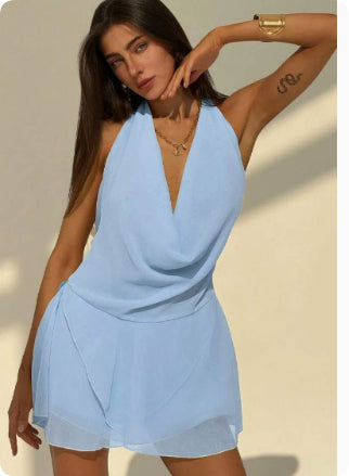Chiffon Women's Clothing Sleeveless Halter Dress