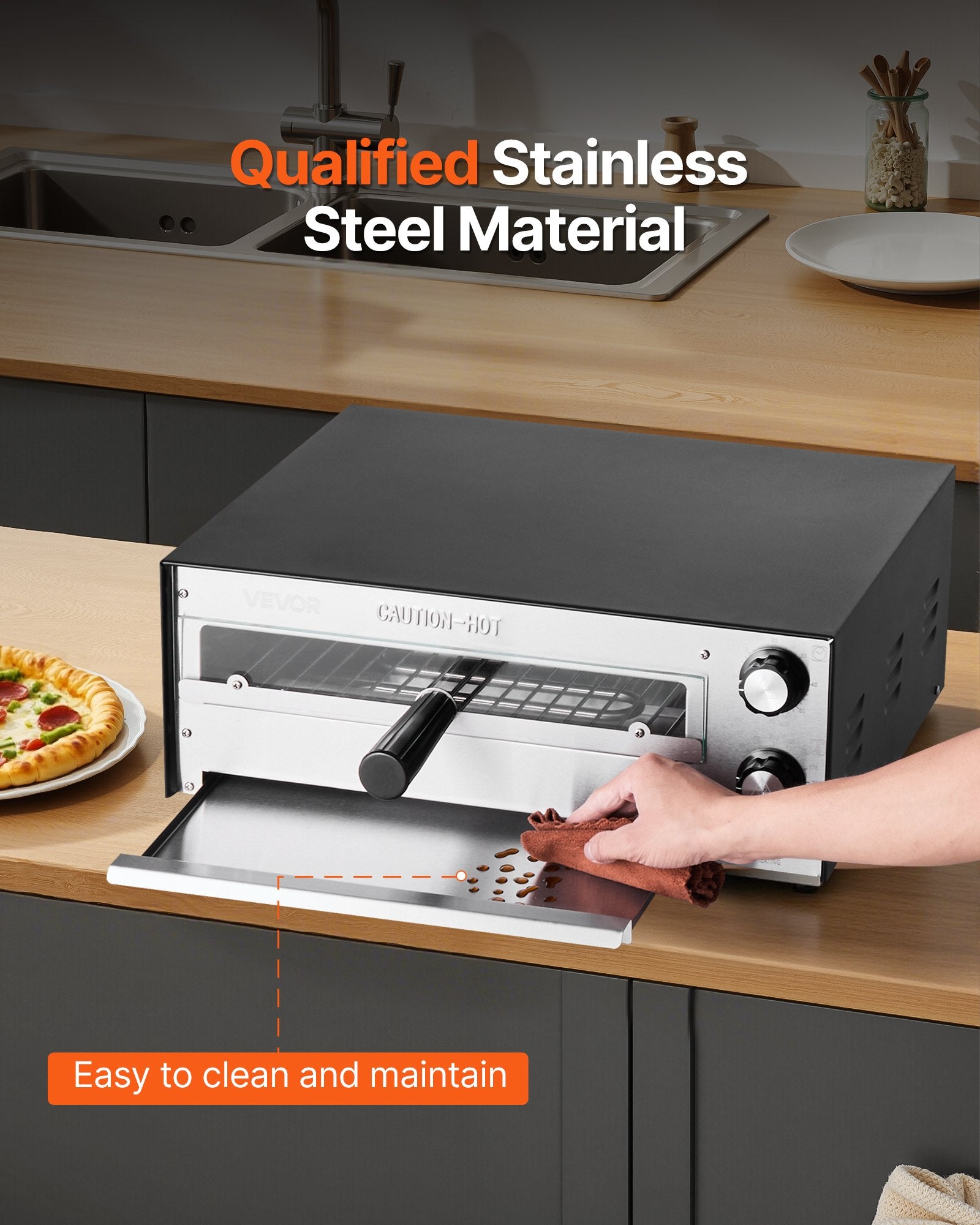 Electric Pizza Oven, 12-inch Countertops Pizza Ovens, 572°F Max Temp, 1450W Indoor Pizzas Maker W/Timing & Temp Control, Pizza Cooker W/Dual Heat Tube, Crumb Tray, For Diner And Home Kitchen