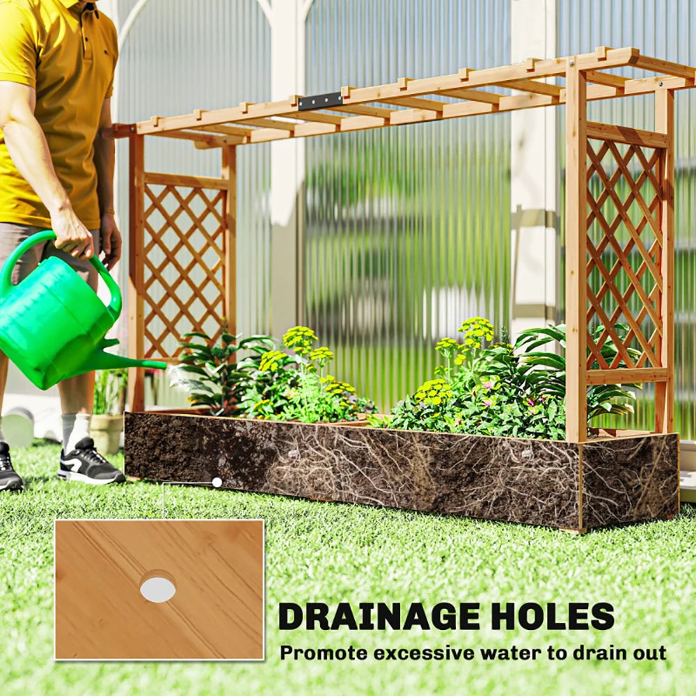 Wooden Planter Box With Trellis, Hanging Roof And Drainage Holes For Climbing Plants, Vegetables, Herbs And Flowers